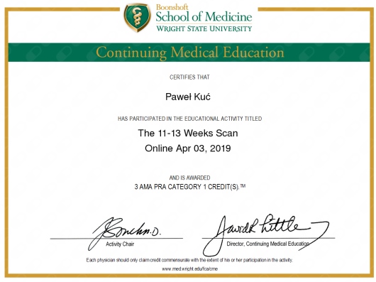 Continuing Medical Education - The 11-13 Weeks Scan (Wright State University)